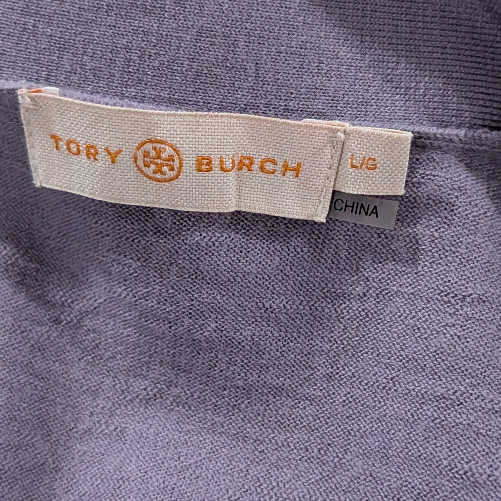 Tory Burch Purple Knit Cardigan with Gold Logo Buttons - Picture 4 of 6